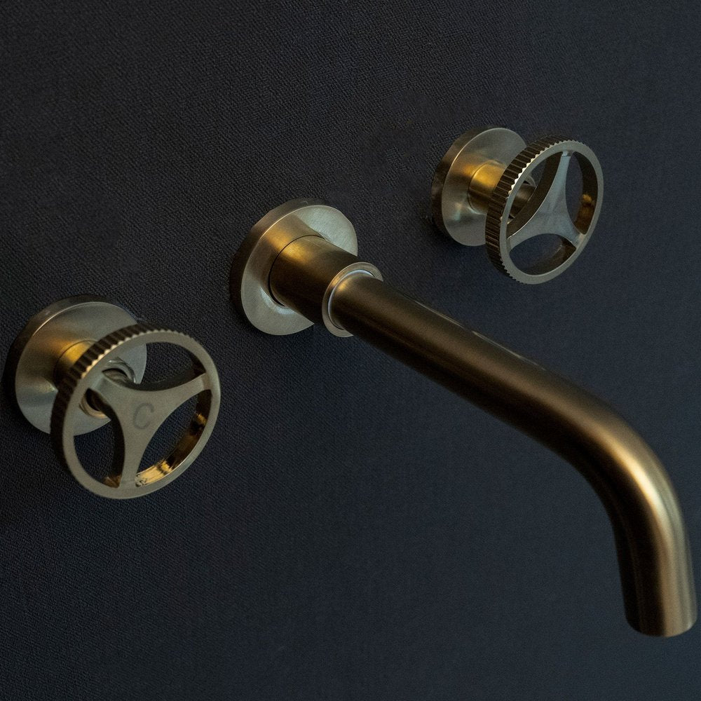 Unlacquered Brass Wall Mount Bathroom Faucet With Lever Handles – OldenGlow