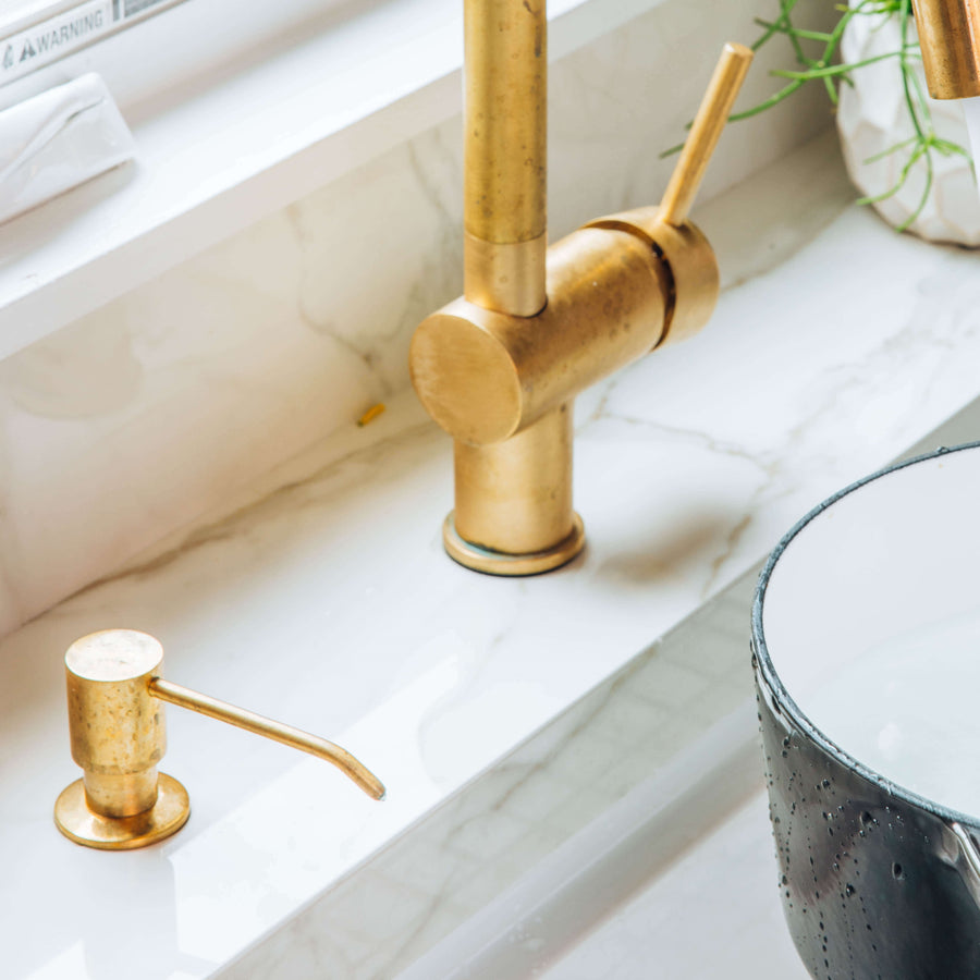 Unlacquered brass soap dispenser