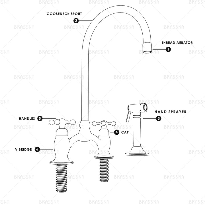 Unlacquered Brass Kitchen Bridge Faucet Vectorian Style, Handmade ...