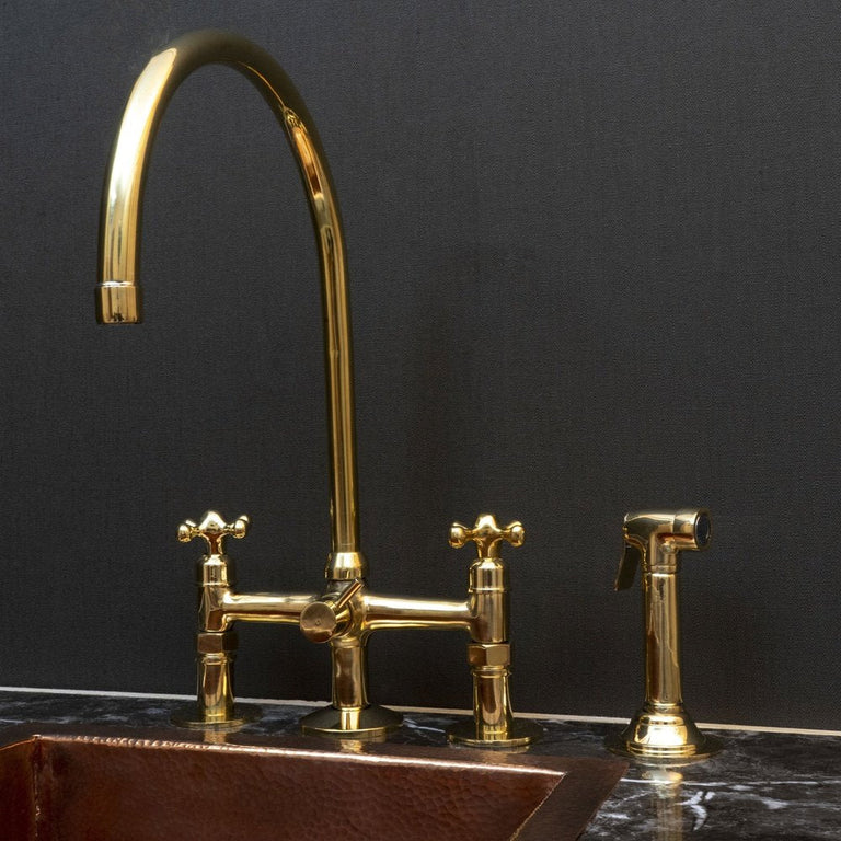 Amasra Antique Brass Kitchen Sink Faucet with Hot and Cold Mixer