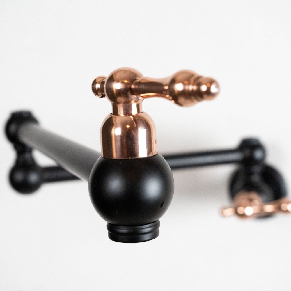 Black Brass Pot Filler Kitchen Faucet With Copper Lever Handle - Brassna