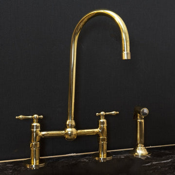 Unlacquered Brass Bridge Kitchen Faucet With Ball Center And Lever Handles Zen Brass Kitchen Faucet