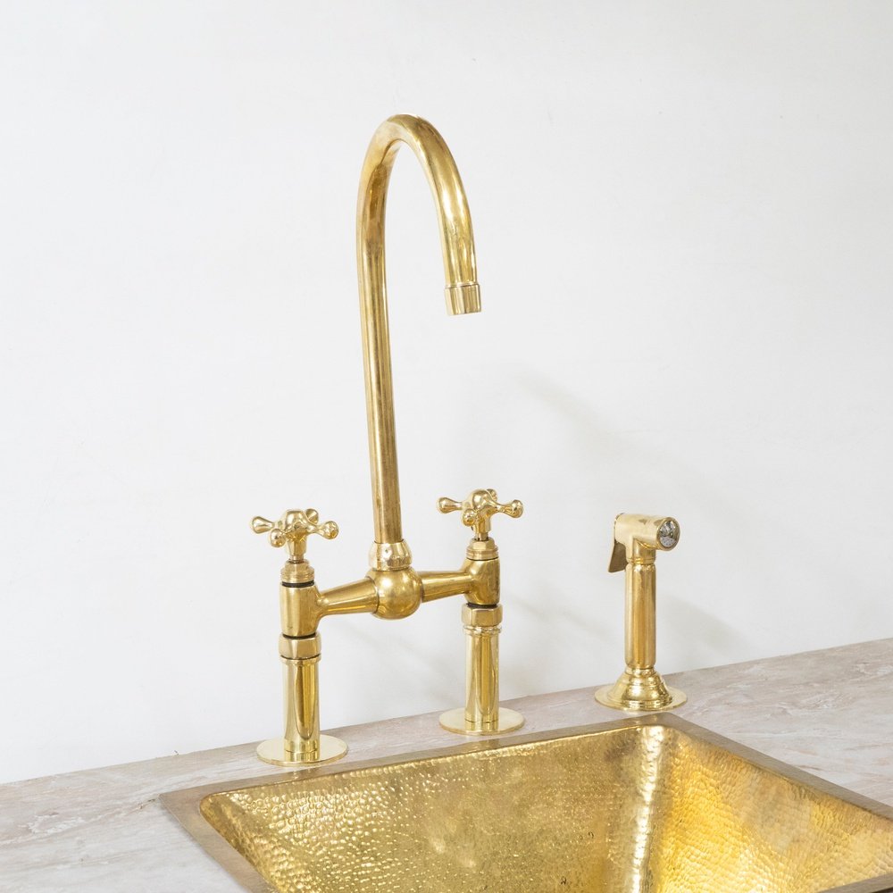 Zoom   The Brass Bridge Kitchen Faucet With Sprayer 165403 