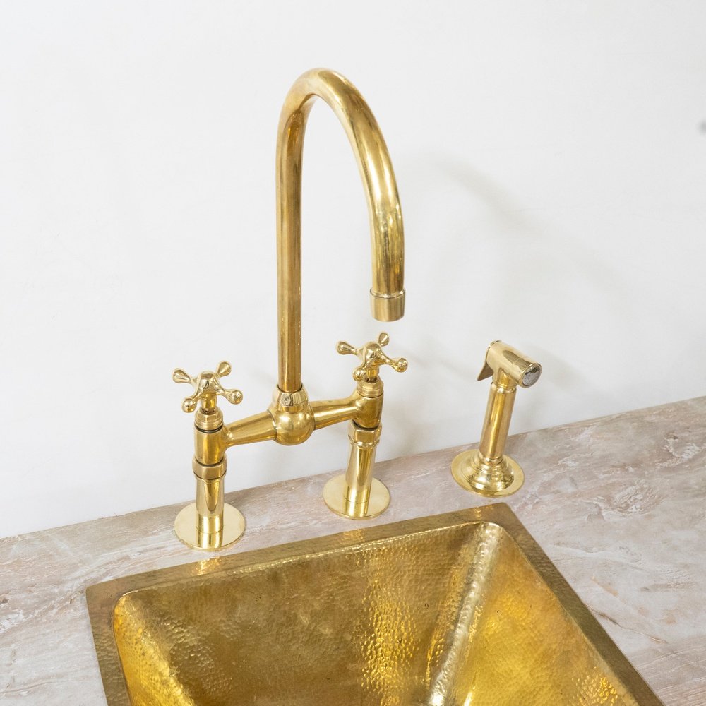 The Brass Bridge Kitchen Faucet With Sprayer - Brassna