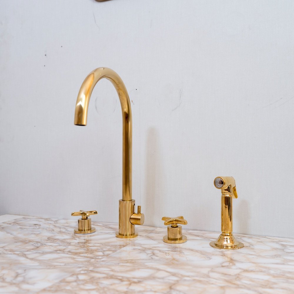 Unlacquered Brass 4 Holes Bathroom Faucet With Diverter - Brassna