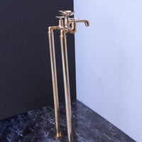 Unlacquered Brass Floor Mount Bath Tub Filler - Brassna