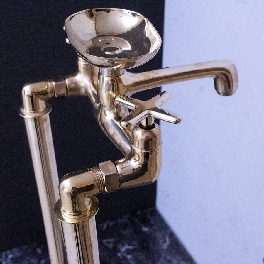 Unlacquered Brass Floor Mount Bath Tub Filler - Brassna