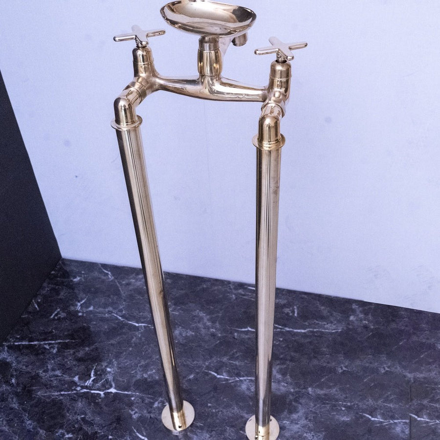 Unlacquered Brass Floor Mount Bath Tub Filler - Brassna