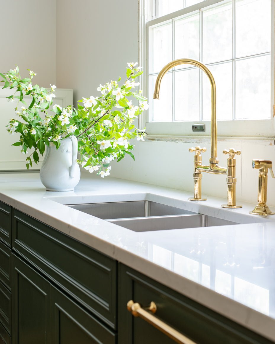 Unlacquered Brass Kitchen Bridge Faucet - Brassna