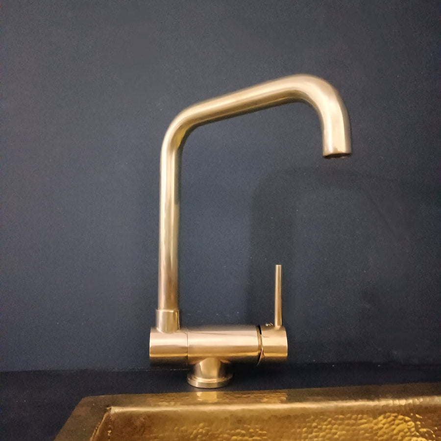 Unlacquered Brass Mixer Faucet With Foldable Spout - Brassna